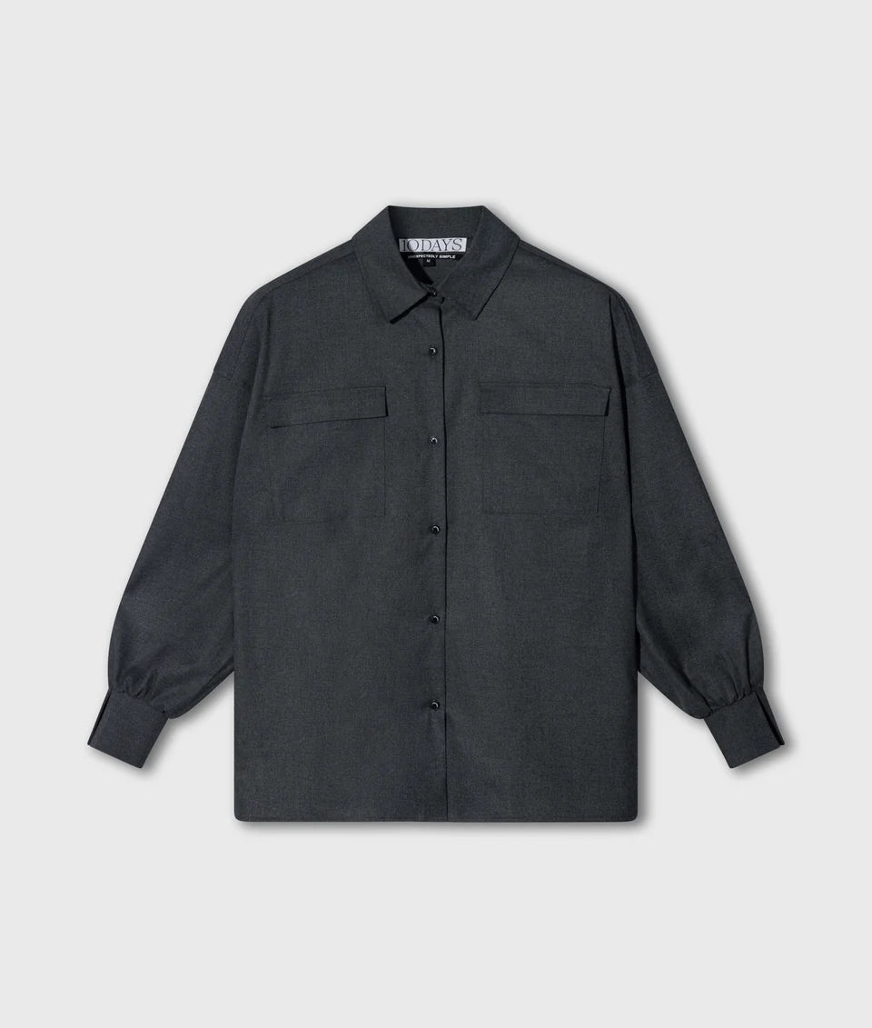 10DAYS Blouse met Taillekoord in Antra Melee met oversized pasvorm