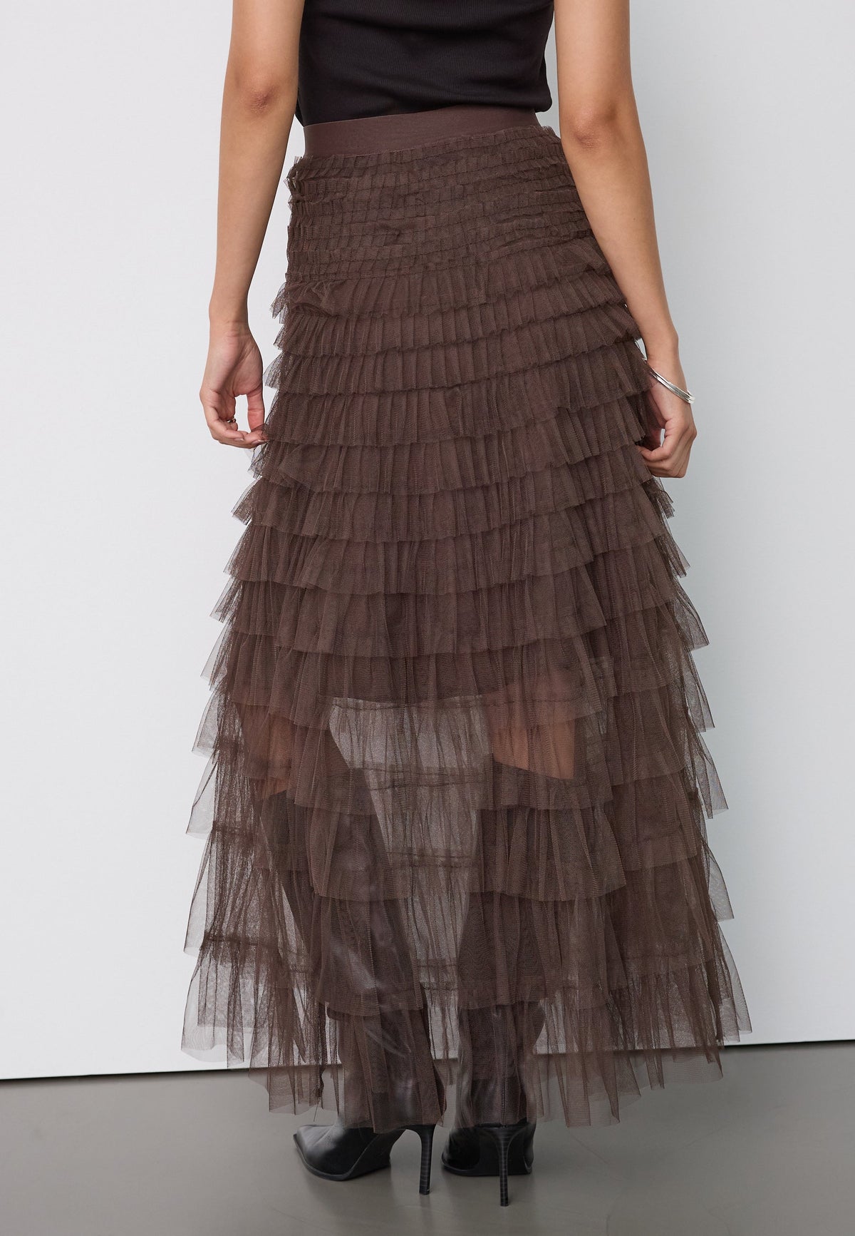 Bruine Co'Couture lange rok met gelaagde ruches