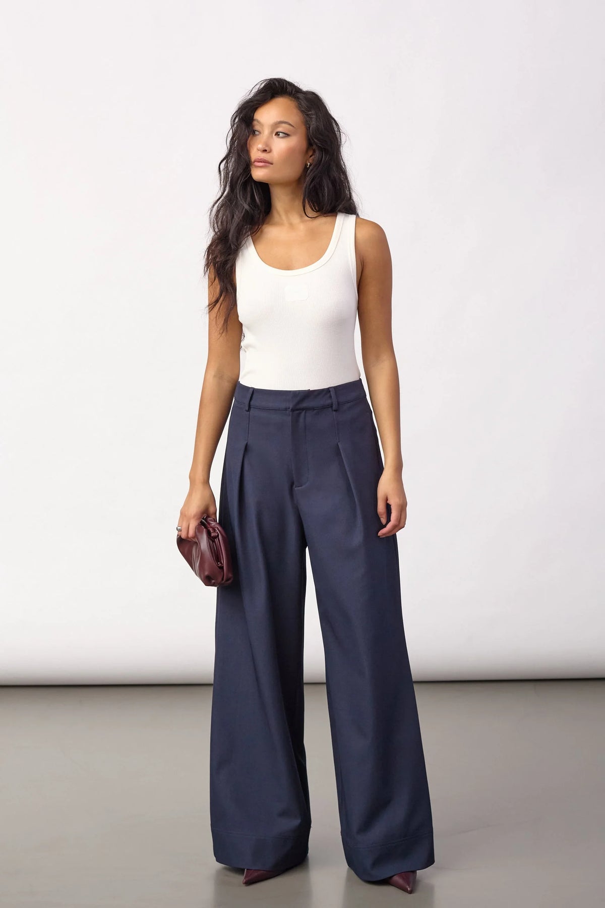 Co'Couture LunaCC wide leg pantalon in Navy voorzijde