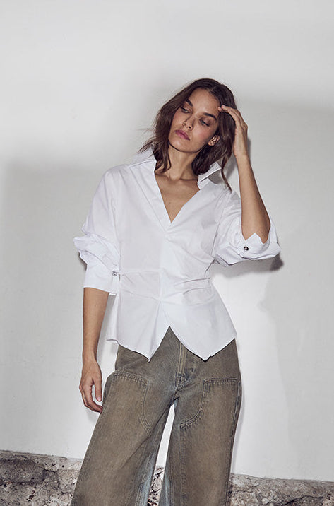 Haute L'Amitié Blouse Ida Button Cuff in White