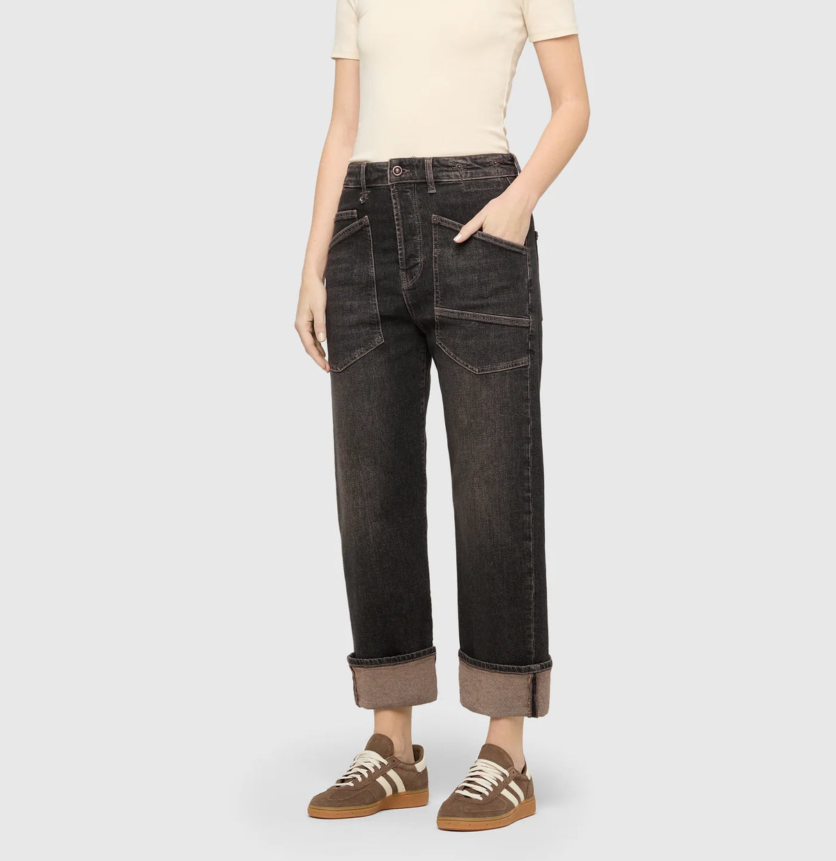 MAC Baggy Straight jeans in Brown Tinted Black Wash