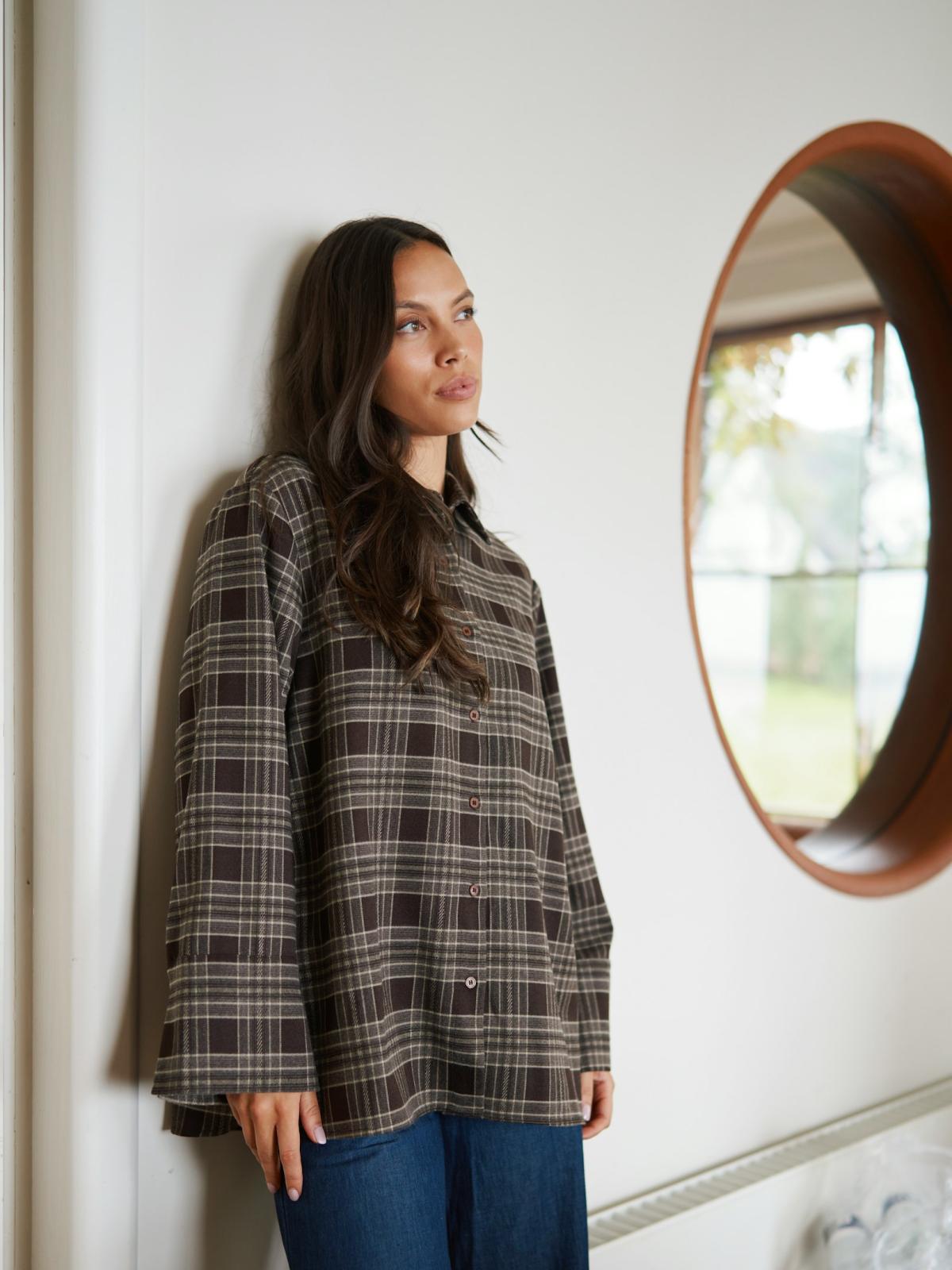 Neo Noir Blouse Dita Flannel Check in Brown