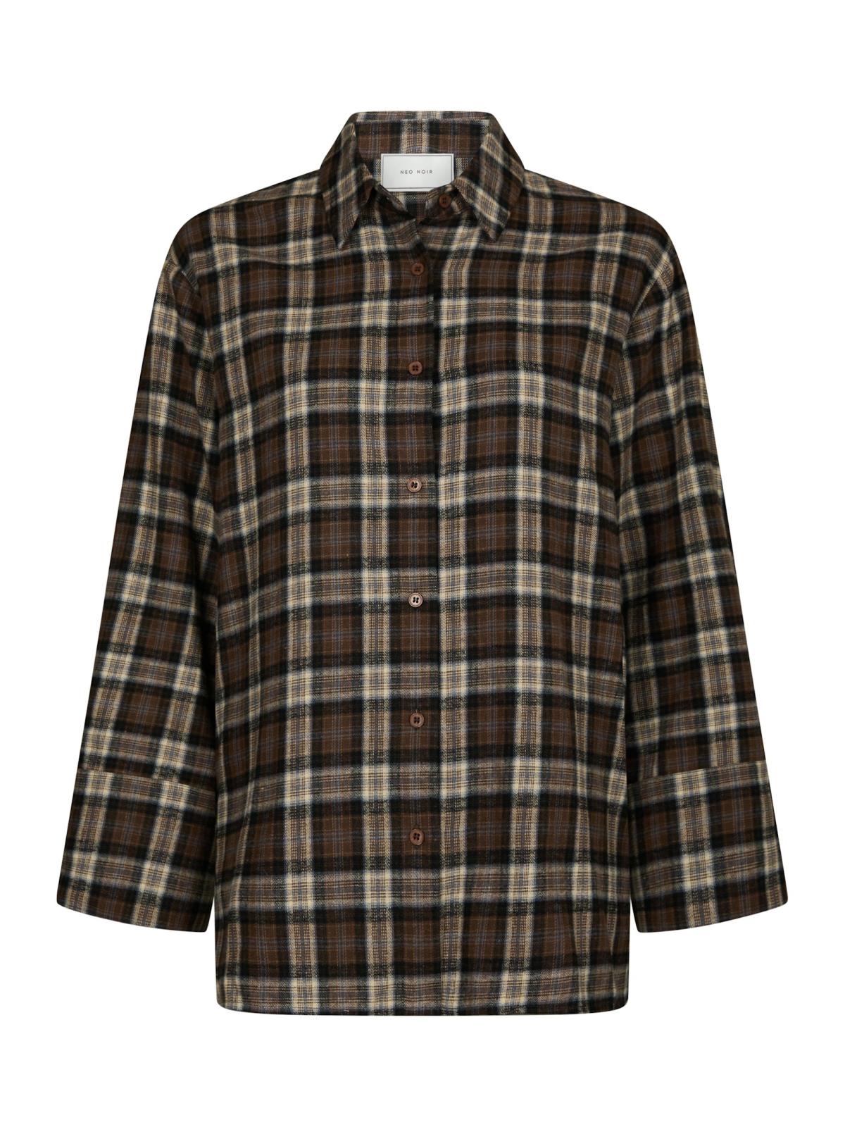 Neo Noir Blouse Dita Flannel Check in Dark Taupe