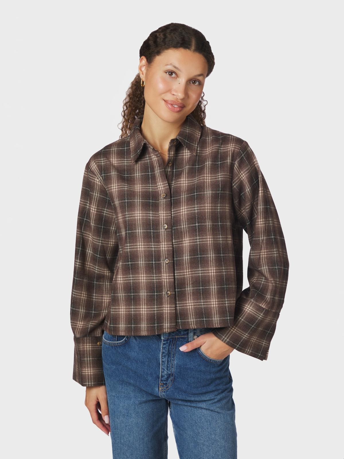 Neo Noir Blouse Jaylin Flannel Check in Dark Taupe