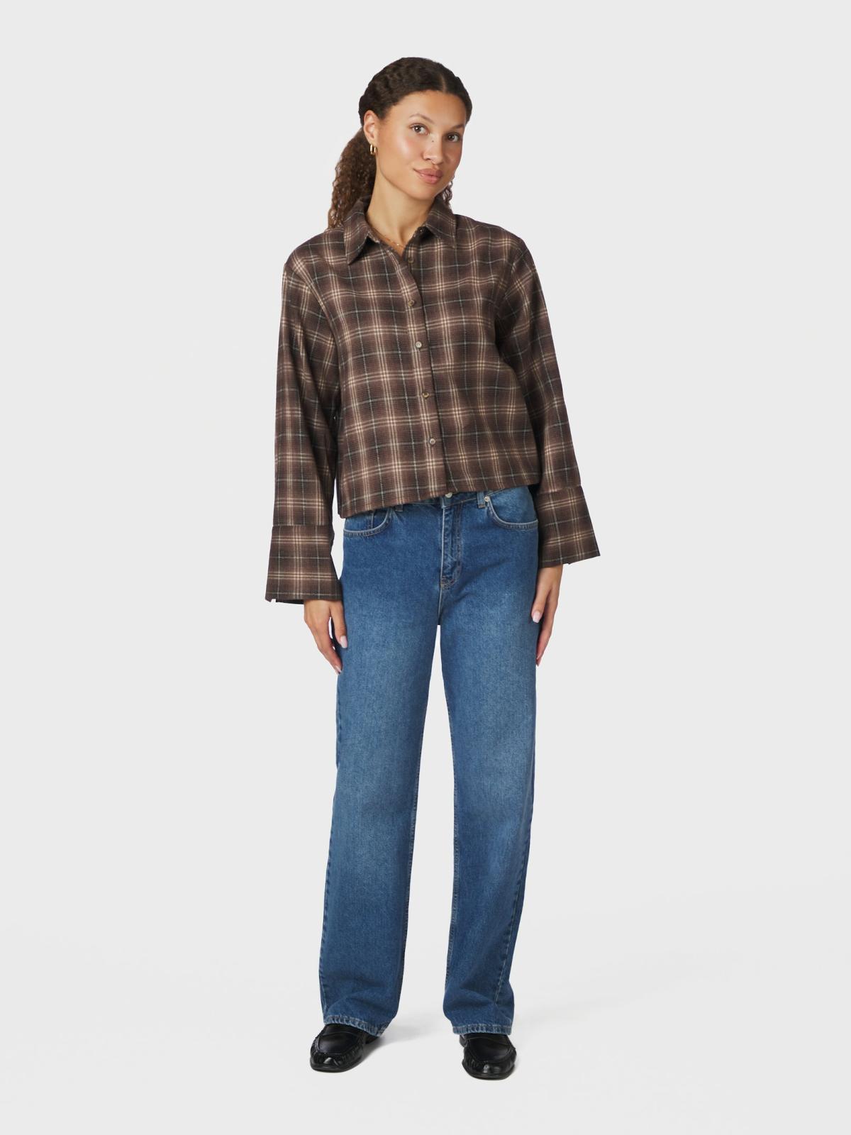 Neo Noir Blouse Jaylin Flannel Check in Dark Taupe