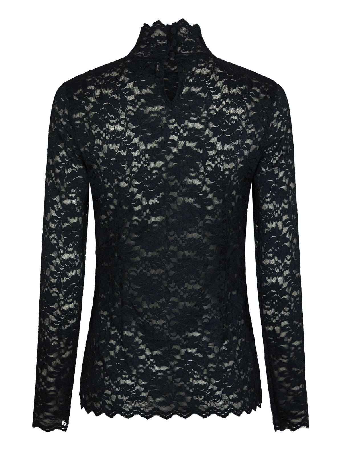 Neo Noir Blouse Liza Laceflower in Navy met transparant bloemenkant achterkant