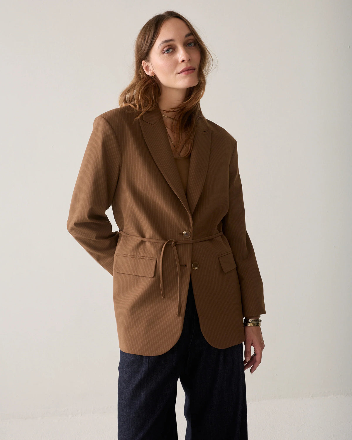 Summum Blazer Wear Your Way Pinstripe in Bruin