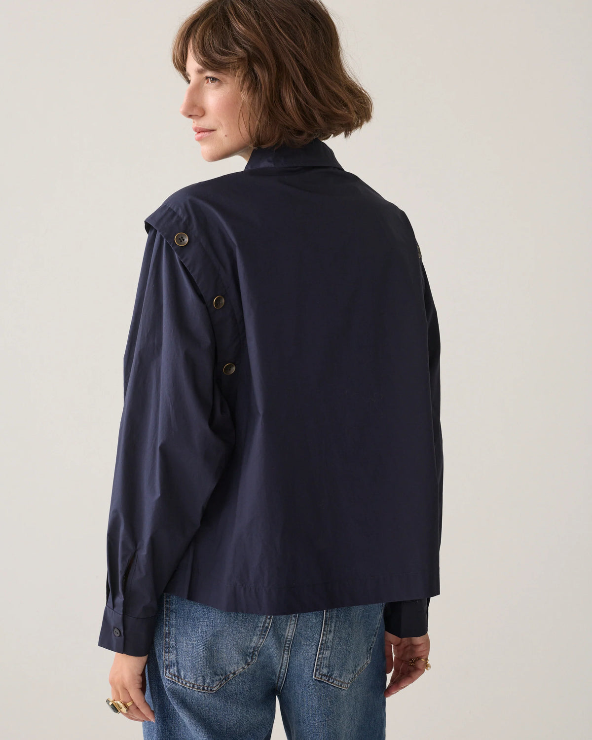 Summum blouse van crispy poplin in blauw achterzijde