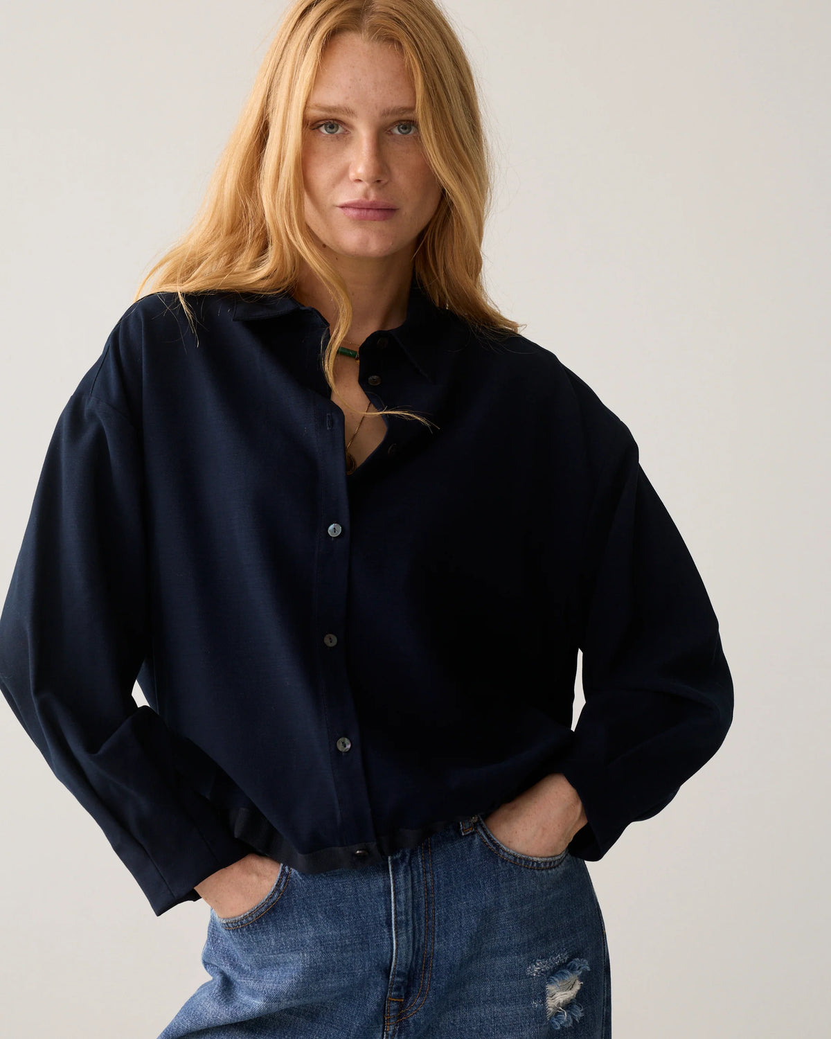 Summum blouse met tunnelkoord blauw voorkant