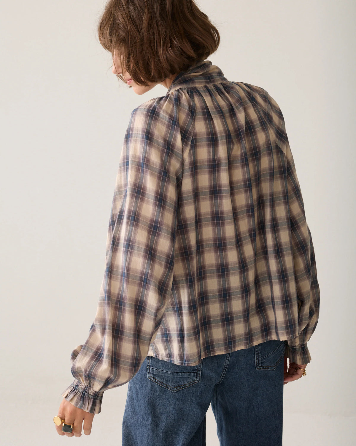 Summum katoenen top met strik in blauw achterkant