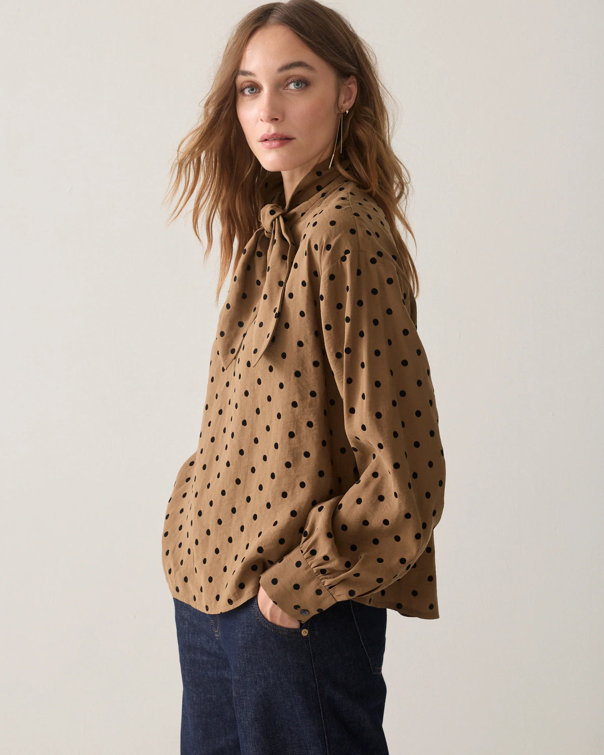 Summum Top Boxy Flock Stippenprint in Bruin