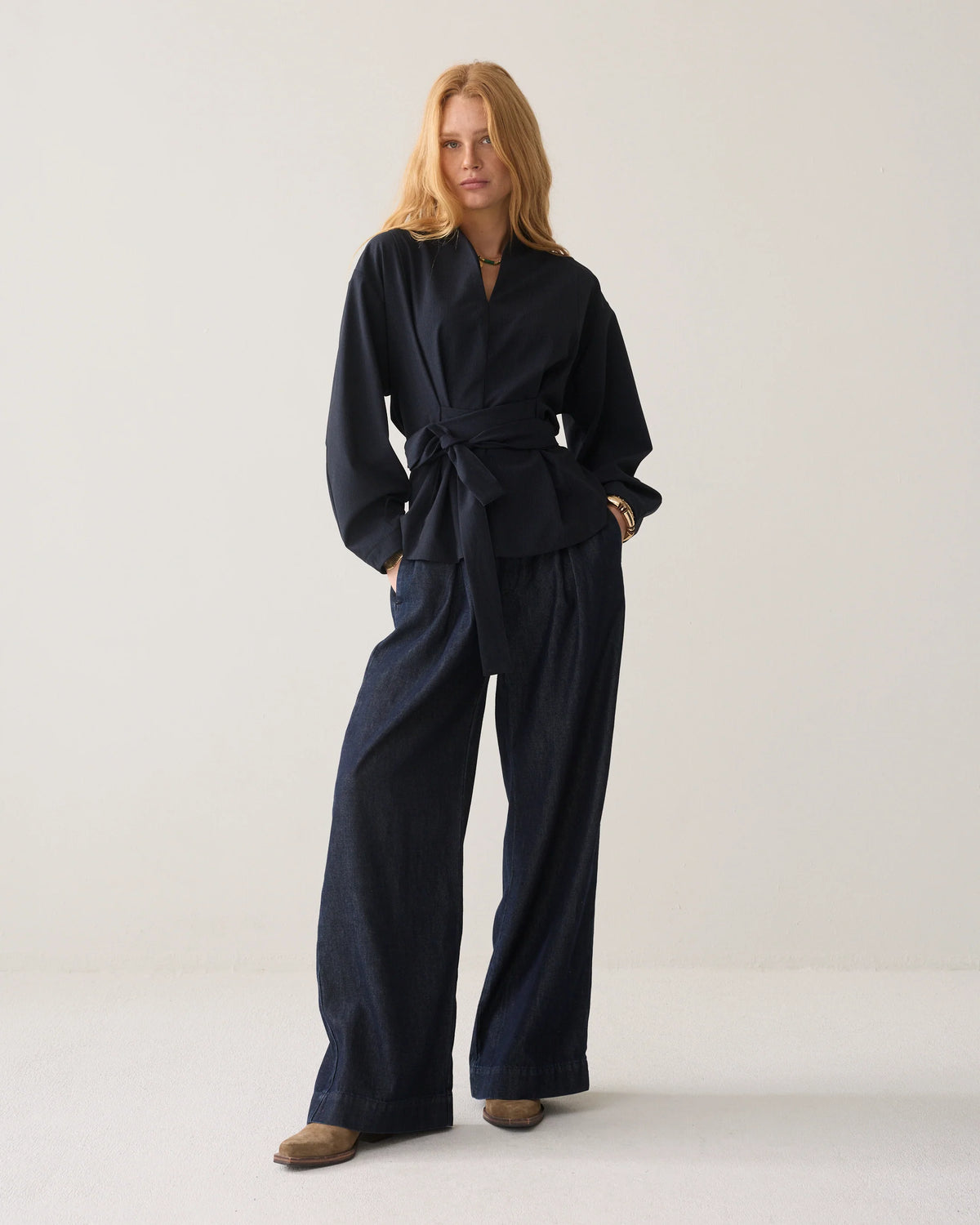 Summum wikkeltop met pinstripe in blauw set