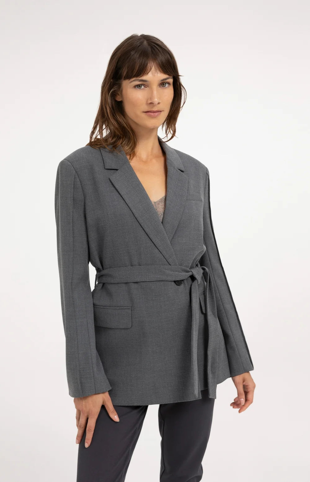 YAYA Blazer Ceintuur in Medium Grey Melange