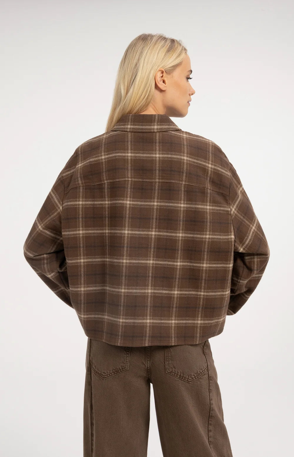 YAYA Blouse Checked Flannel in Cocoa Brown Dessin achter