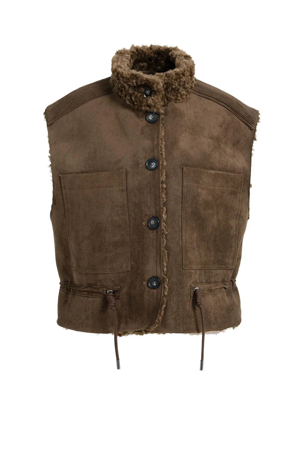 YAYA Bodywarmer Faux Shearling in Cocoa Brown