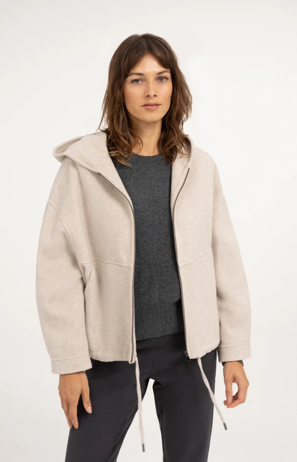 YAYA Jas Oversized Hood in Pure Cashmere Grey Melange