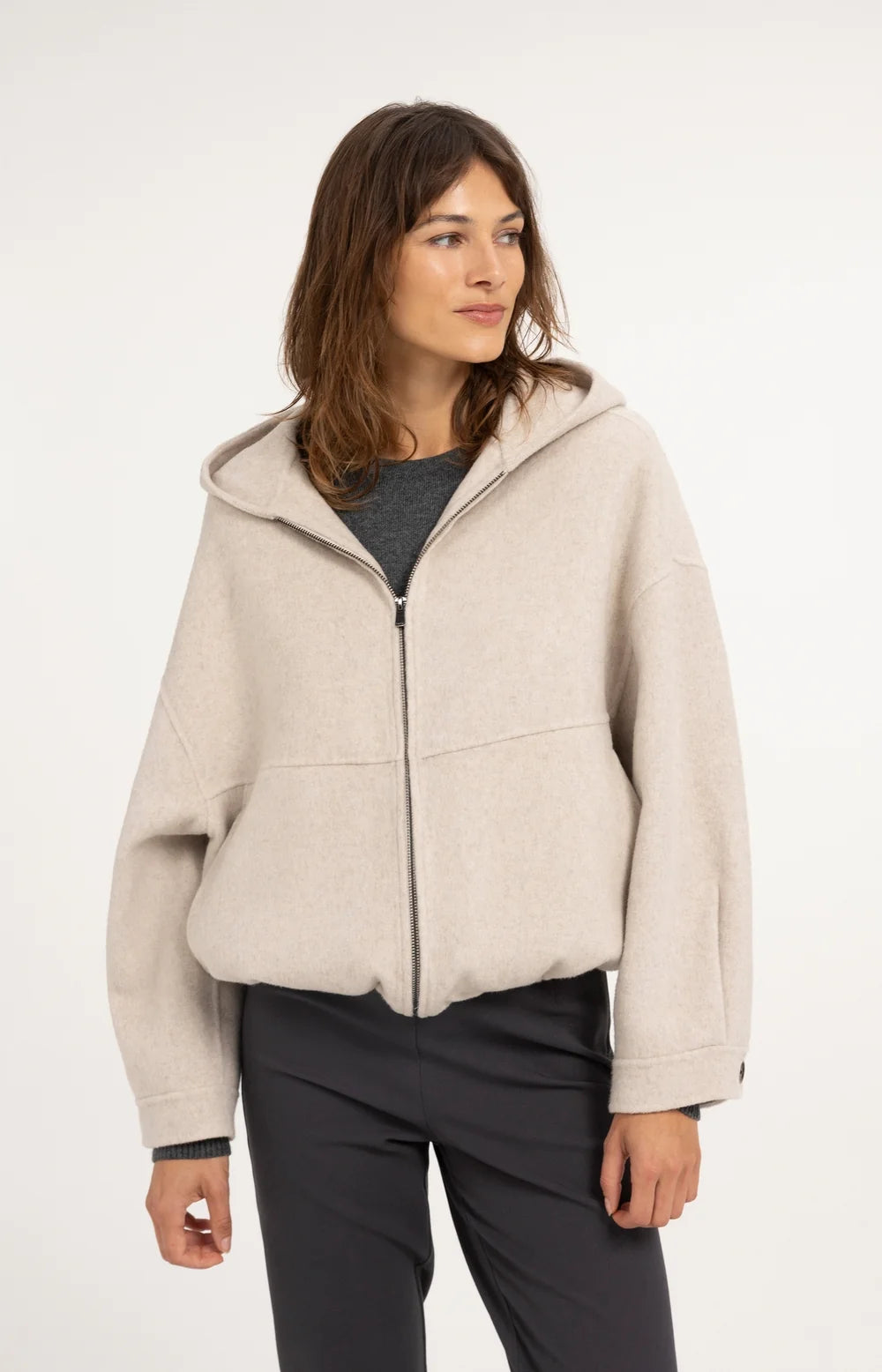 YAYA Jas Oversized Hood in Pure Cashmere Grey Melange