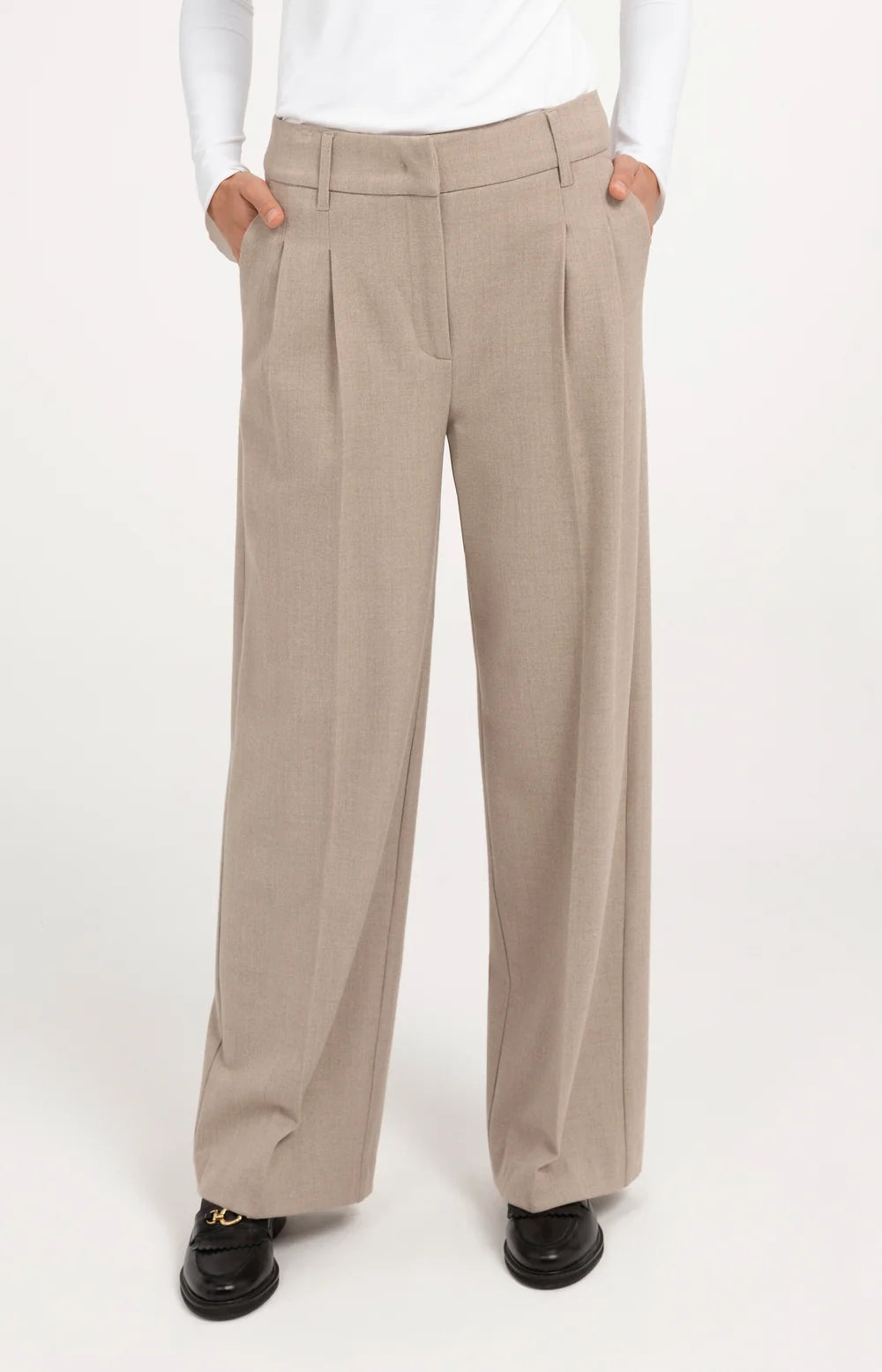 YAYA Pantalon Wide Leg in Beige Melange