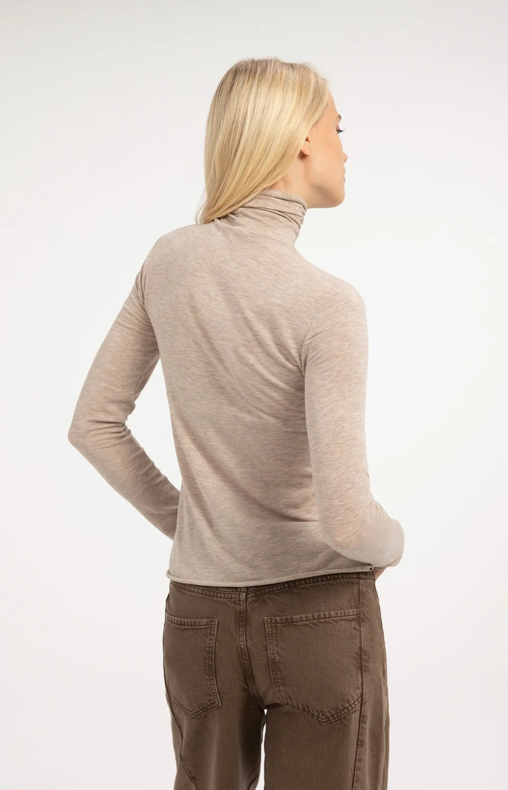 YAYA Top Jersey Col in Beige Melang achterkant