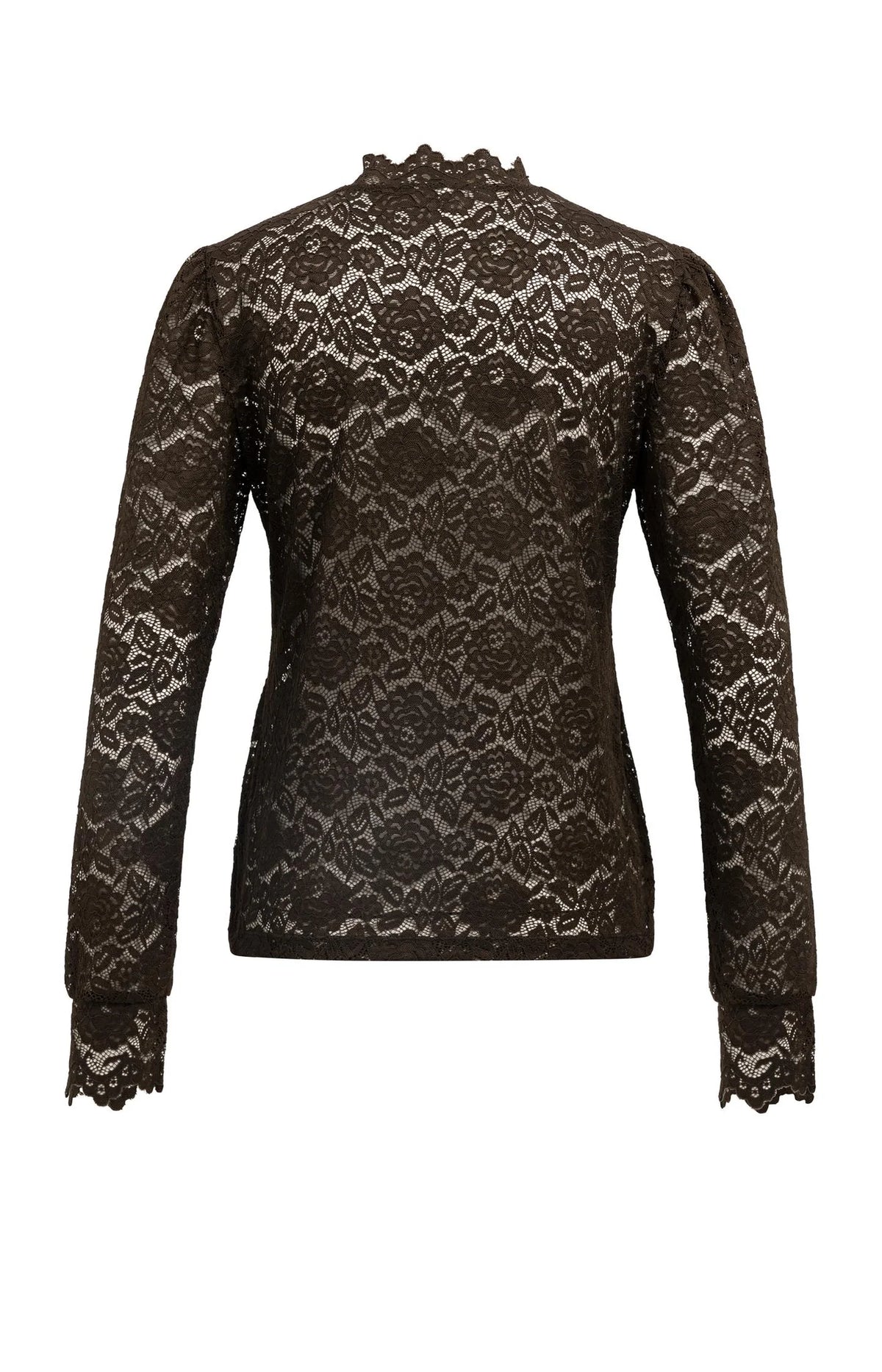 YAYA Top Lace High Neck in Delicioso Brown achterkant