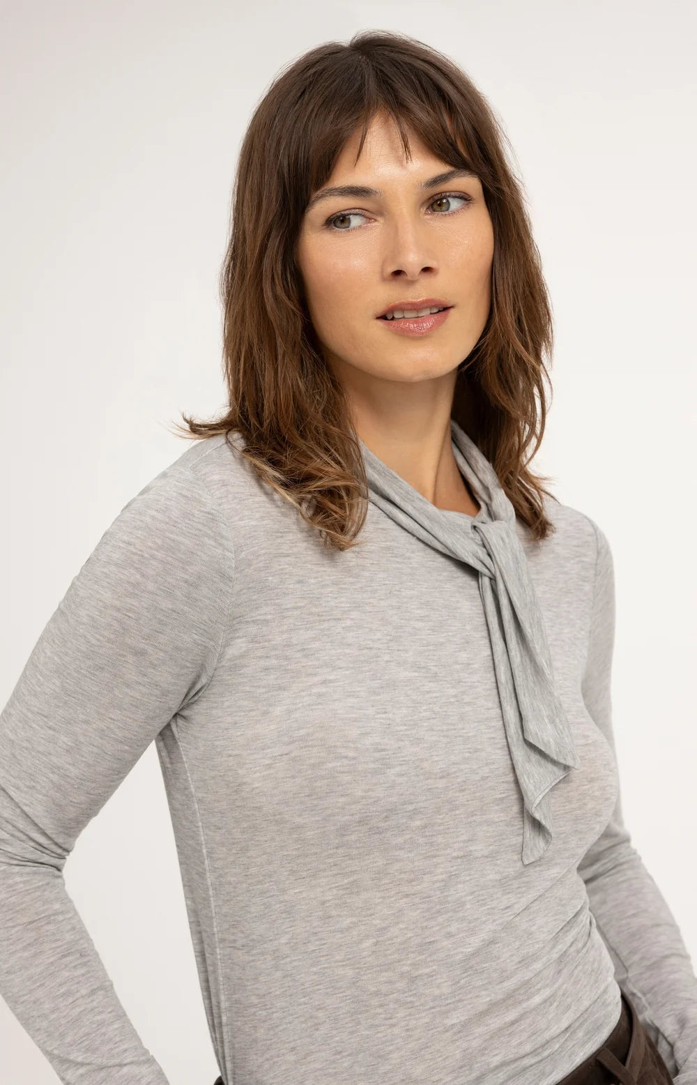 YAYA Top Strikkraag in Illusions Gray Melange
