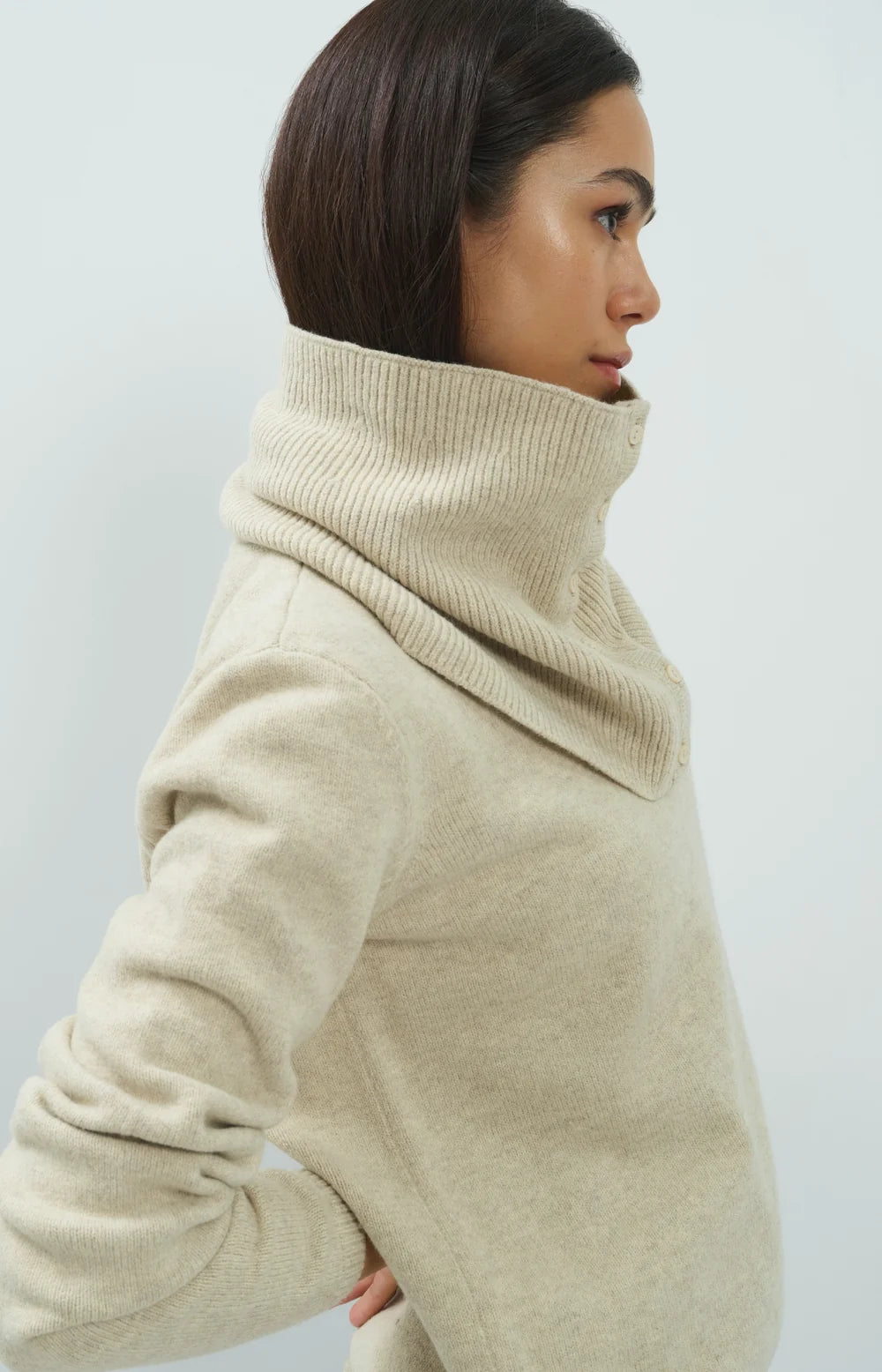 YAYA Trui Afneembare Col in Light Beige Melange