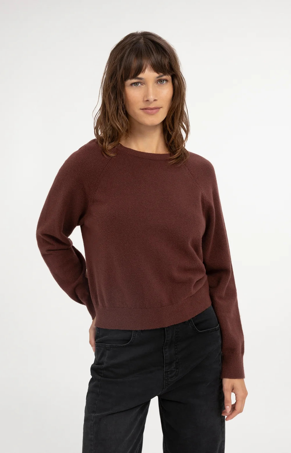 YAYA Trui Open Rug in Bitter Chocolate Red