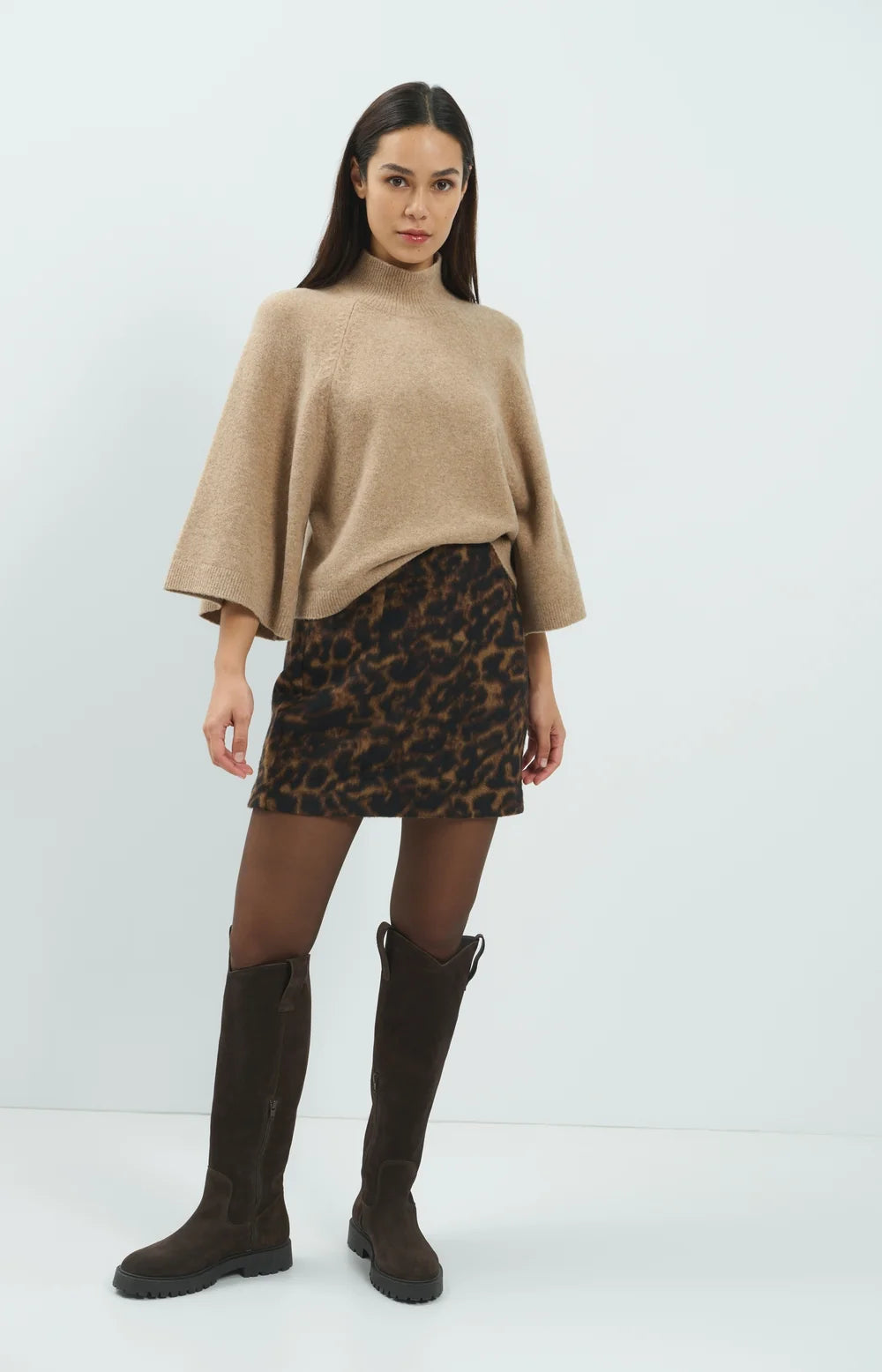 YAYA Trui Wide Sleeve in Dark Beige Melange
