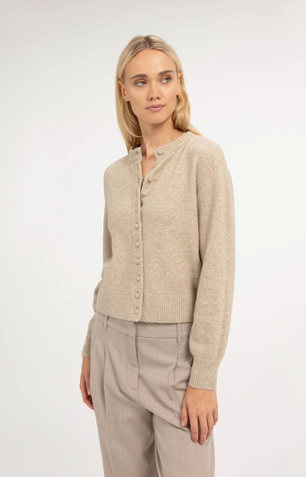 YAYA Vest Afneembare Kraag in Light Beige Melange