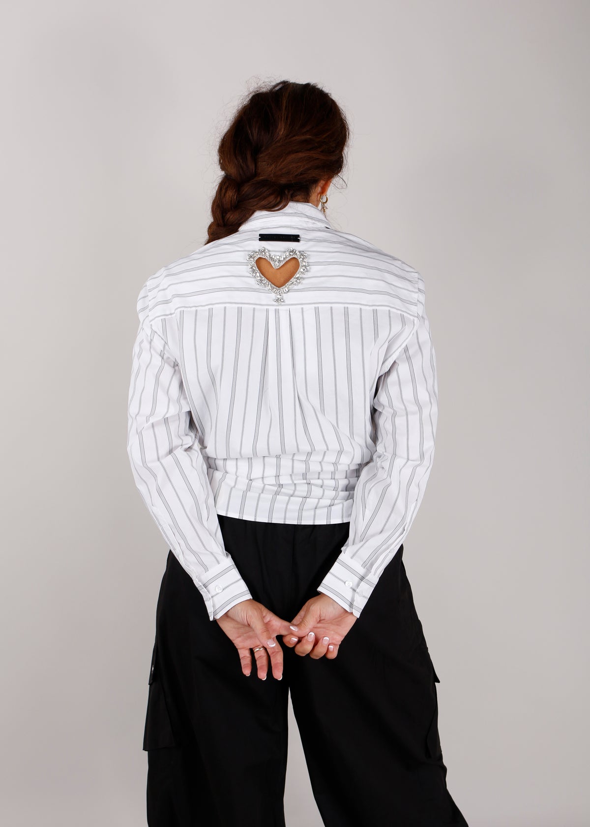 Haute L'Amitié Blouse Crystal Heart Stripe in White
