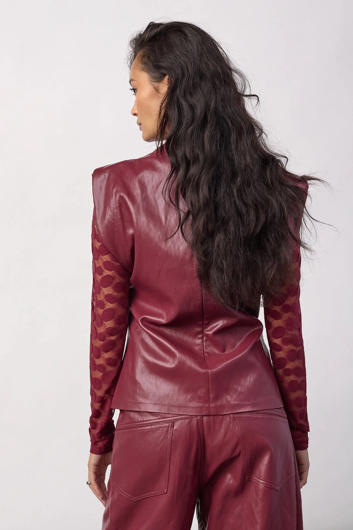 Co'Couture GittCC Pleat Top in Berry Red achterzijde