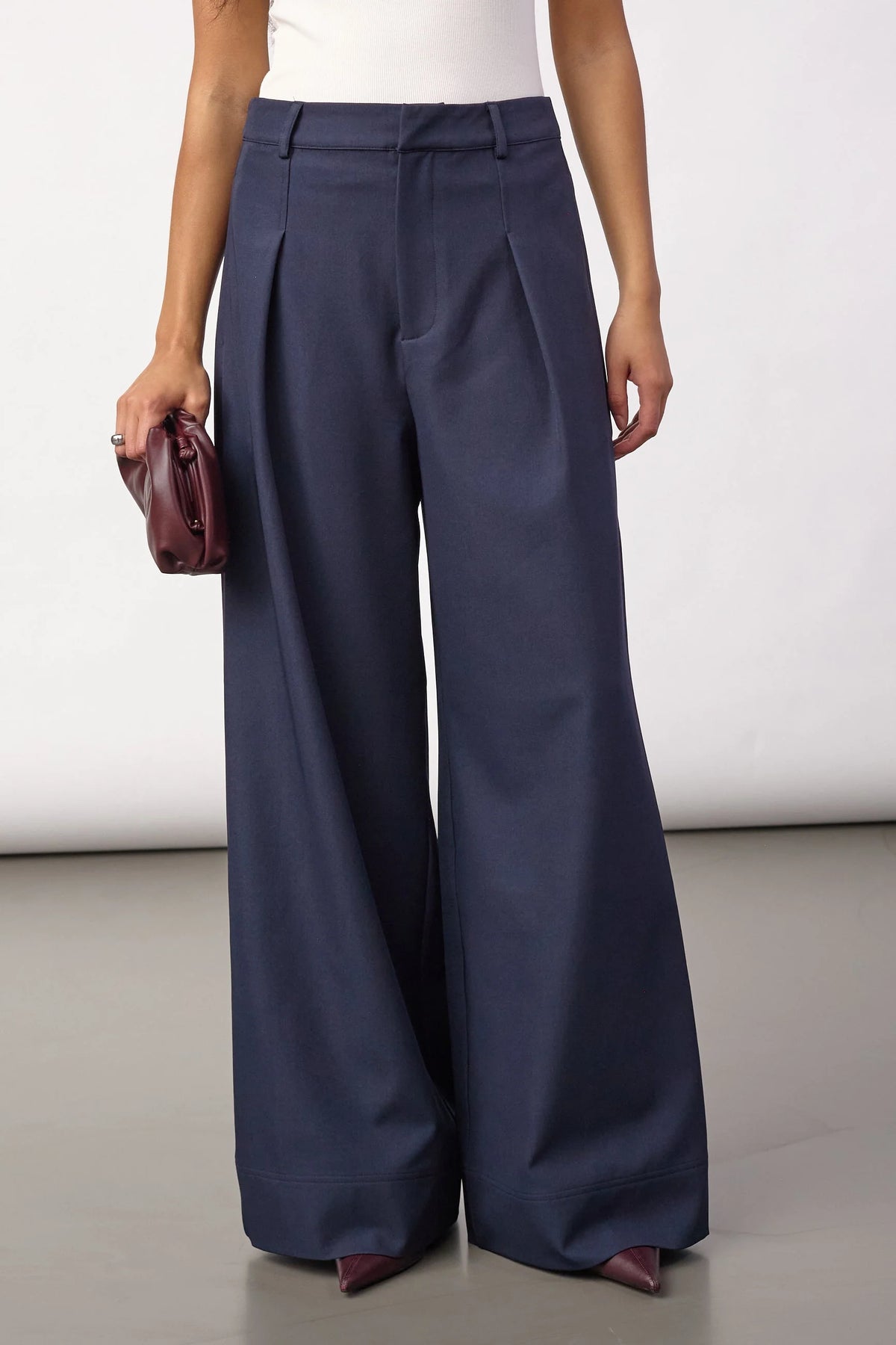 Co'Couture LunaCC wide leg pantalon in Navy voorzijde