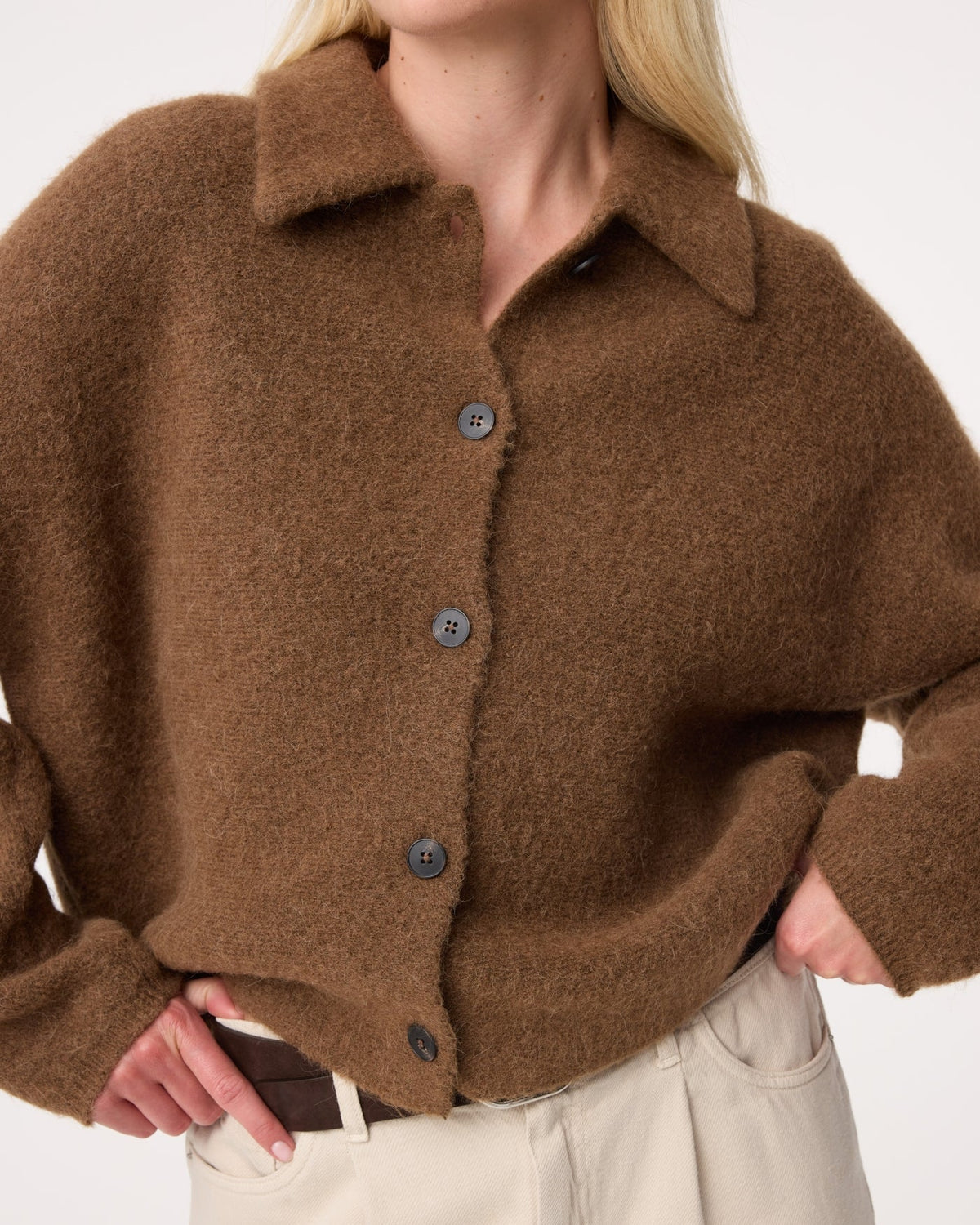Knit-ted Gigi vest in Mid Brown Detail
