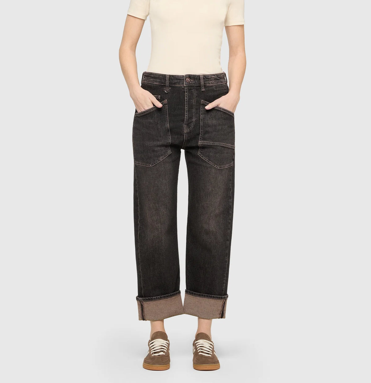 MAC Baggy Straight jeans in Brown Tinted Black Wash