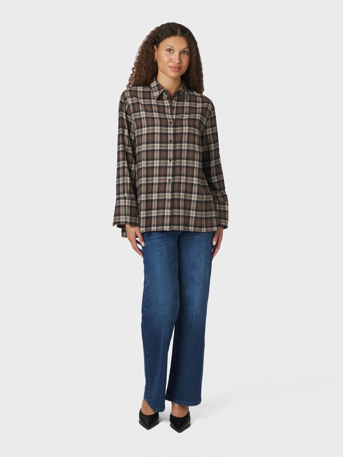 Neo Noir Blouse Dita Flannel Check in Dark Taupe