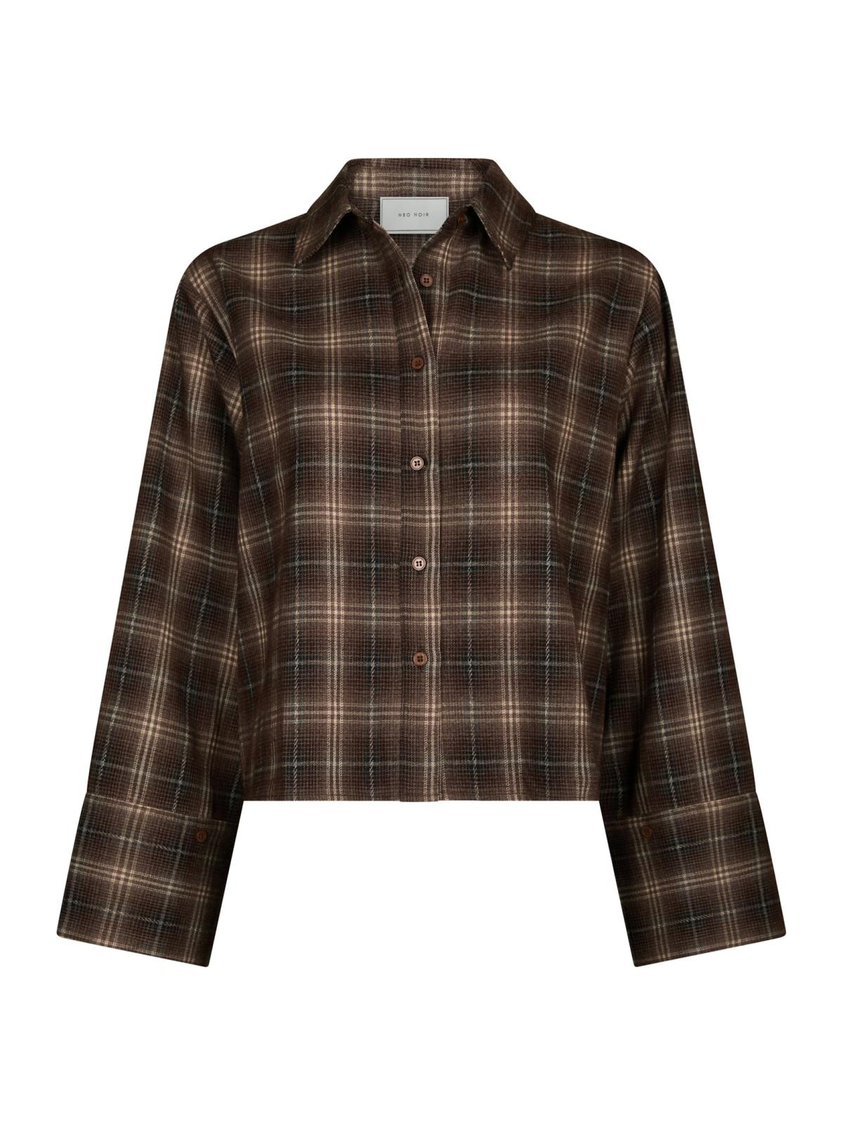 Neo Noir Blouse Jaylin Flannel Check in Dark Taupe