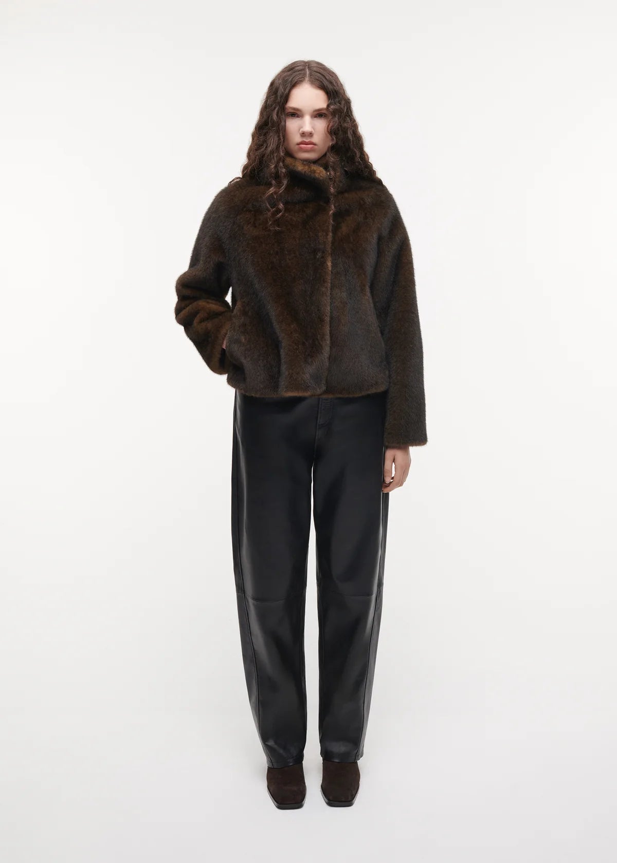 Studio AR Mallow faux fur jas Choco voorkant
