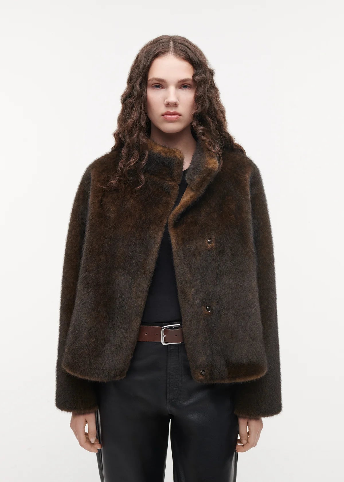 Studio AR Mallow faux fur jas Choco voorkant
