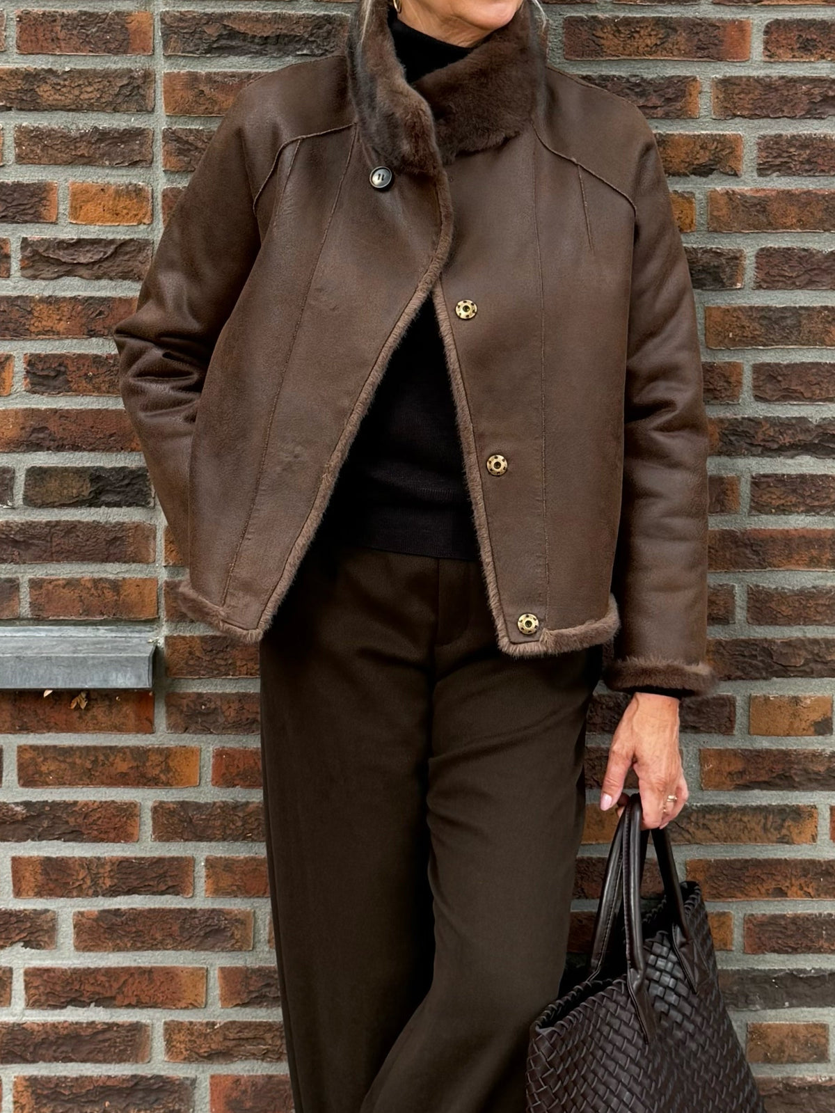 Studio AR Mallow faux fur jacket Choco voorkant
