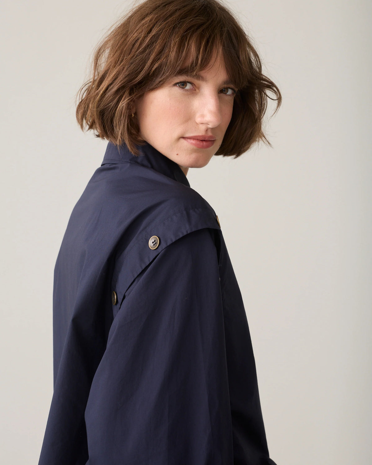 Summum blouse van crispy poplin in blauw detail