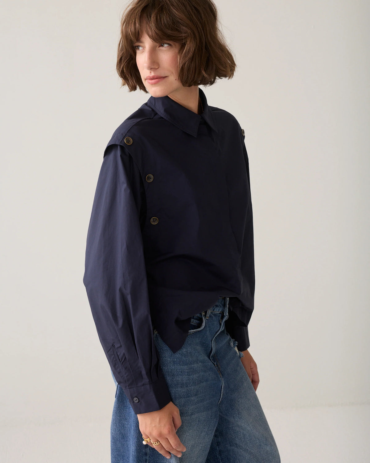 Summum blouse van crispy poplin in blauw zijkant
