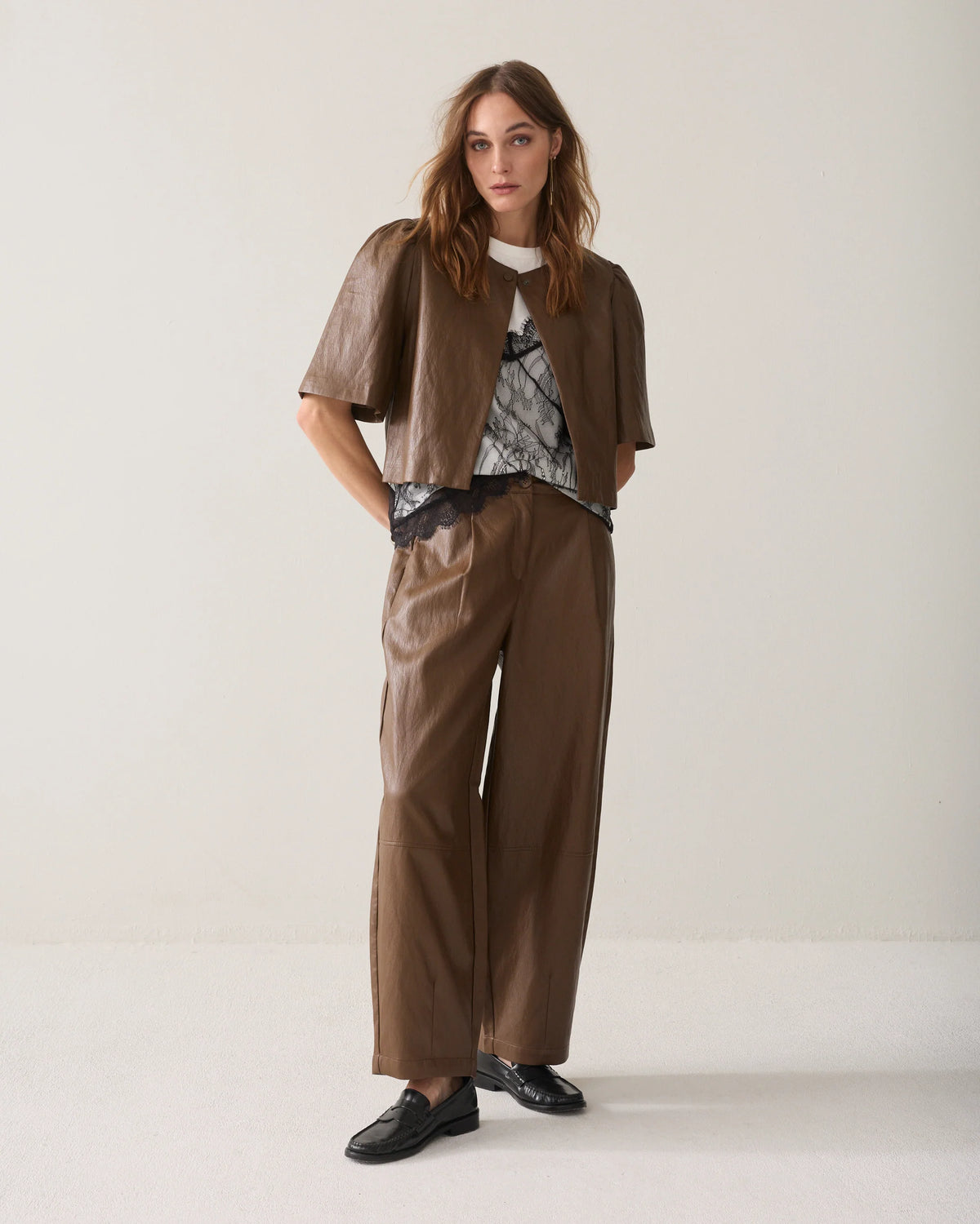 Summum Broek Balloon Fit Faux Leather in Bruin