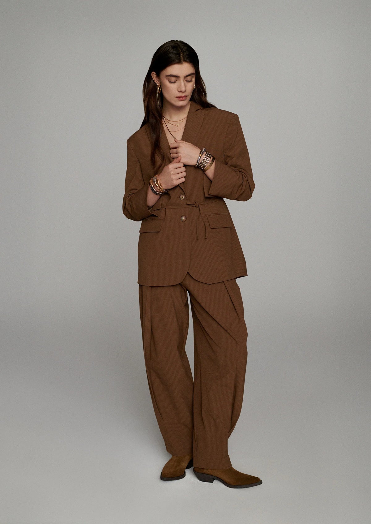 Summum Broek Balloon Fit Pinstripe in Bruin