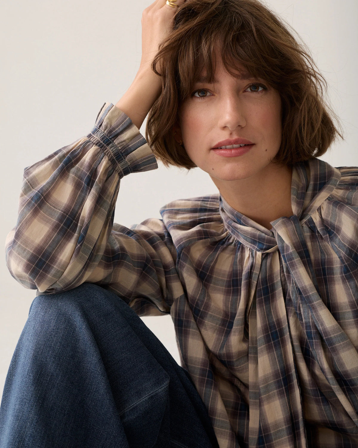 Summum katoenen top met strik in blauw detail