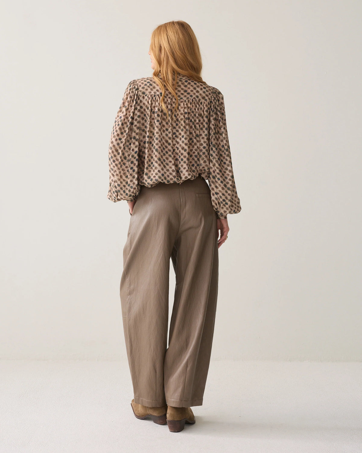 Summum wijde faux leather broek in creme achterzijde