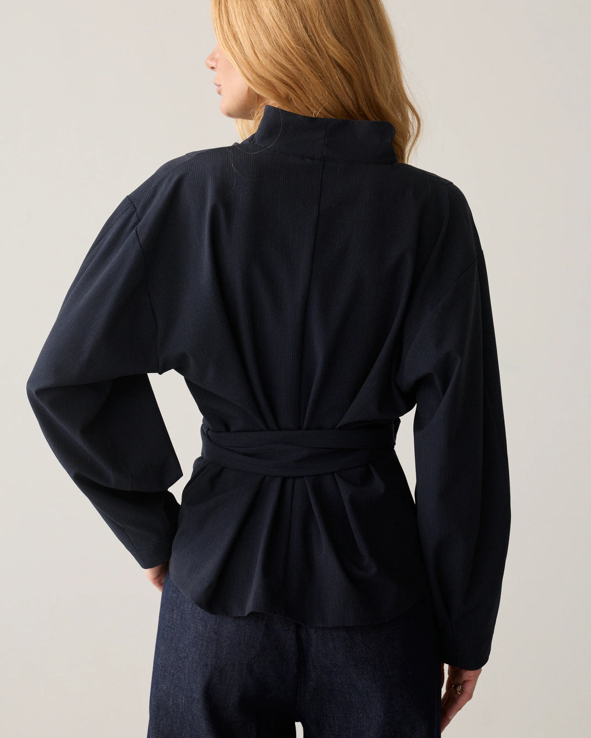 Summum wikkeltop met pinstripe in blauw achterzijde