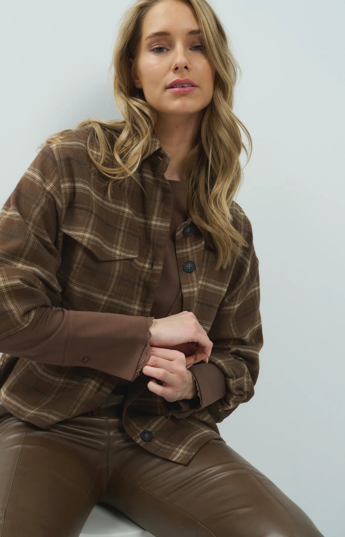 YAYA Blouse Checked Flannel in Cocoa Brown Dessin