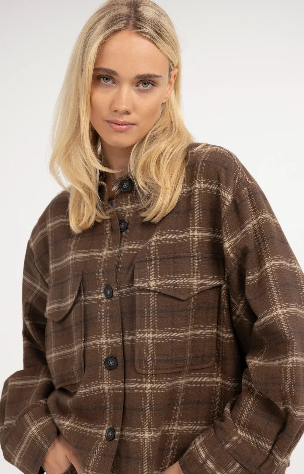 YAYA Blouse Checked Flannel in Cocoa Brown Dessin