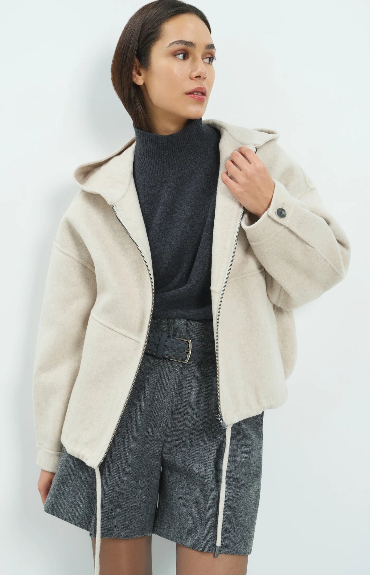 YAYA Jas Oversized Hood in Pure Cashmere Grey Melange