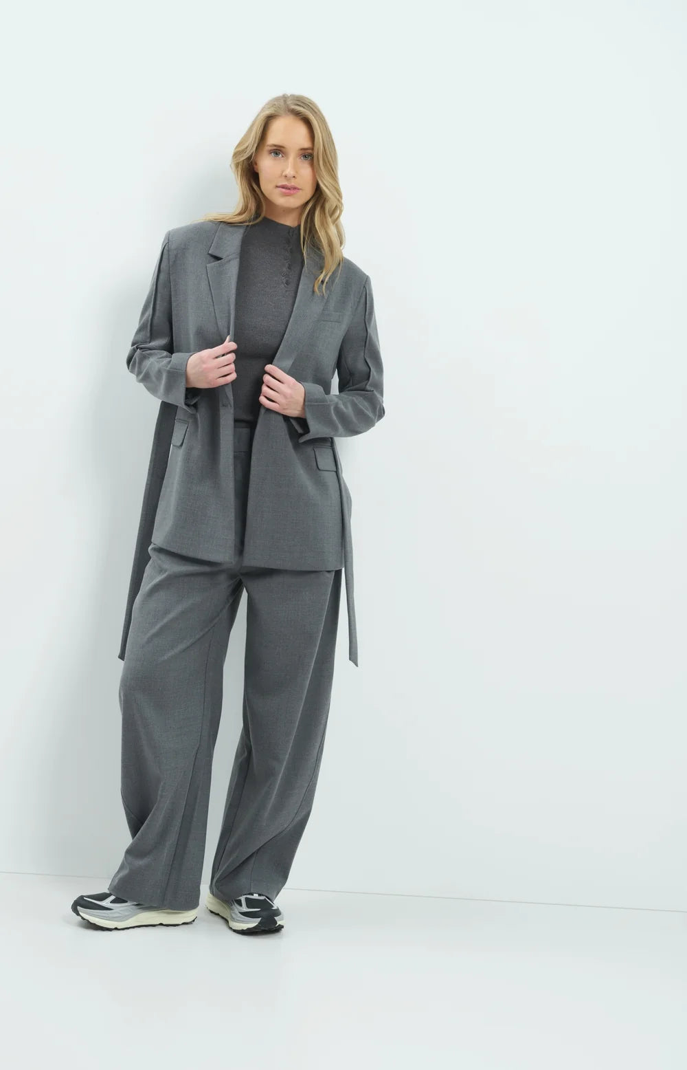 YAYA Pantalon Barrel Leg in Medium Grey Melange